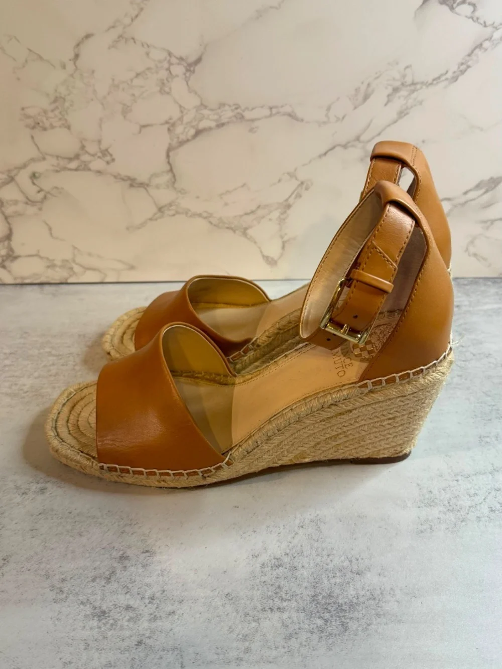Vince Camuto Tan Leather Espadrille Wedge